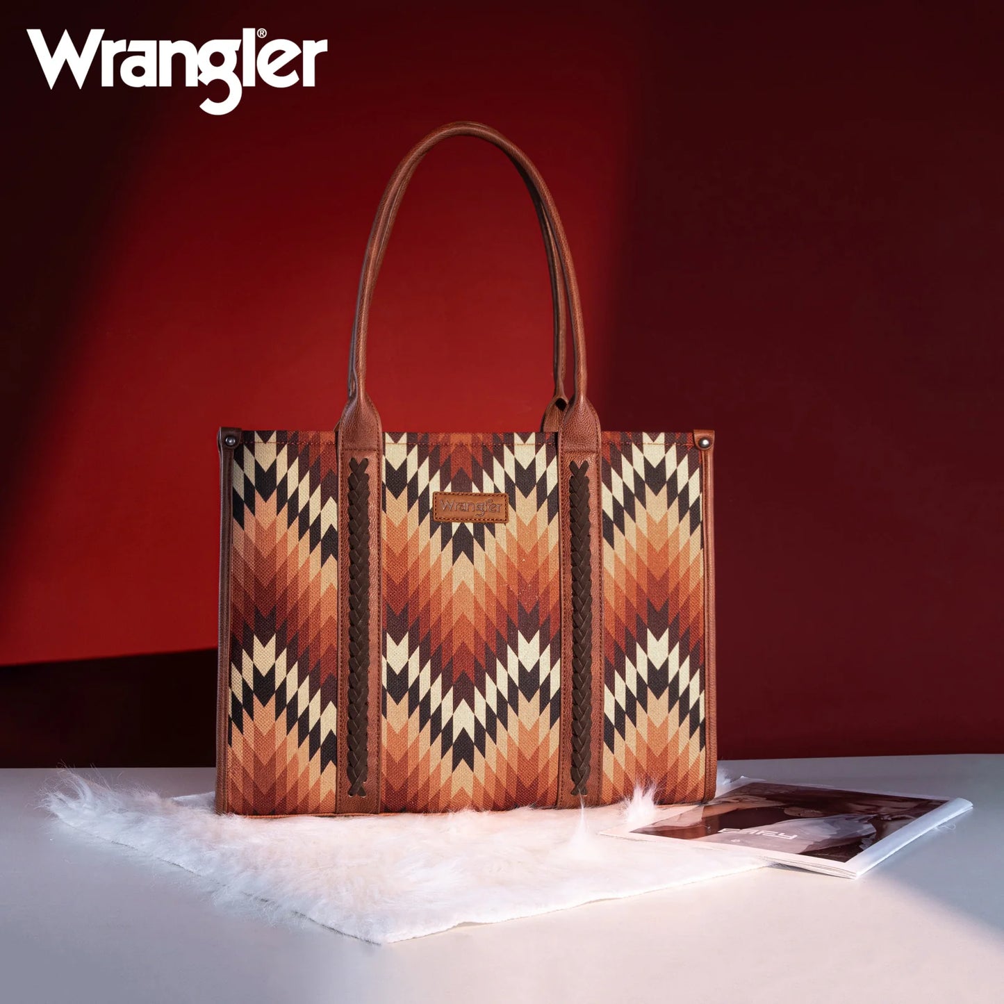 Wrangler Southwestern Pattern Dual Sided Print Concealed Carry Wide Tote - Brown - WG2211-8119BR