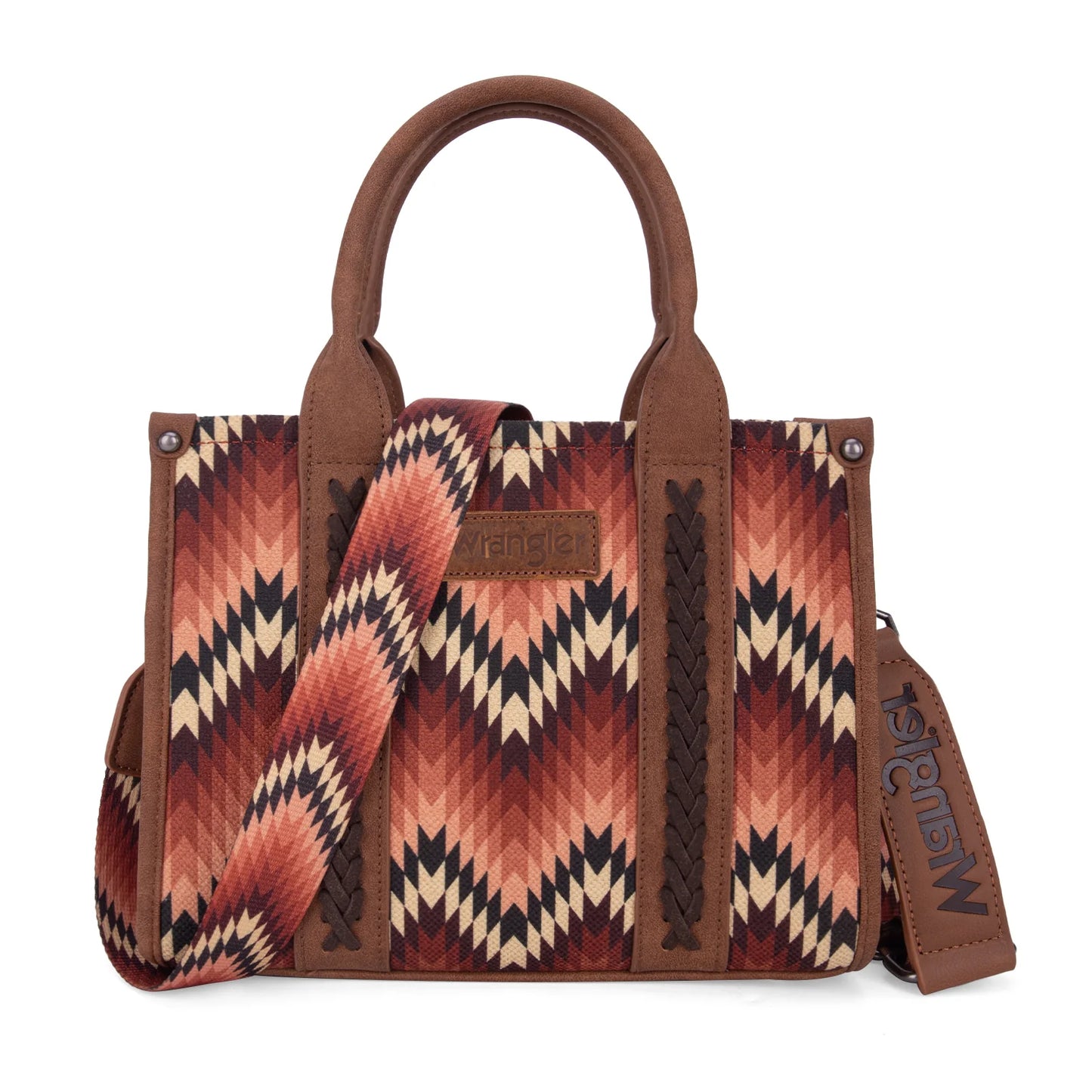 Wrangler Southwestern Pattern Dual Sided Print Tote/Crossbody - BROWN - WG2211-8120SBR