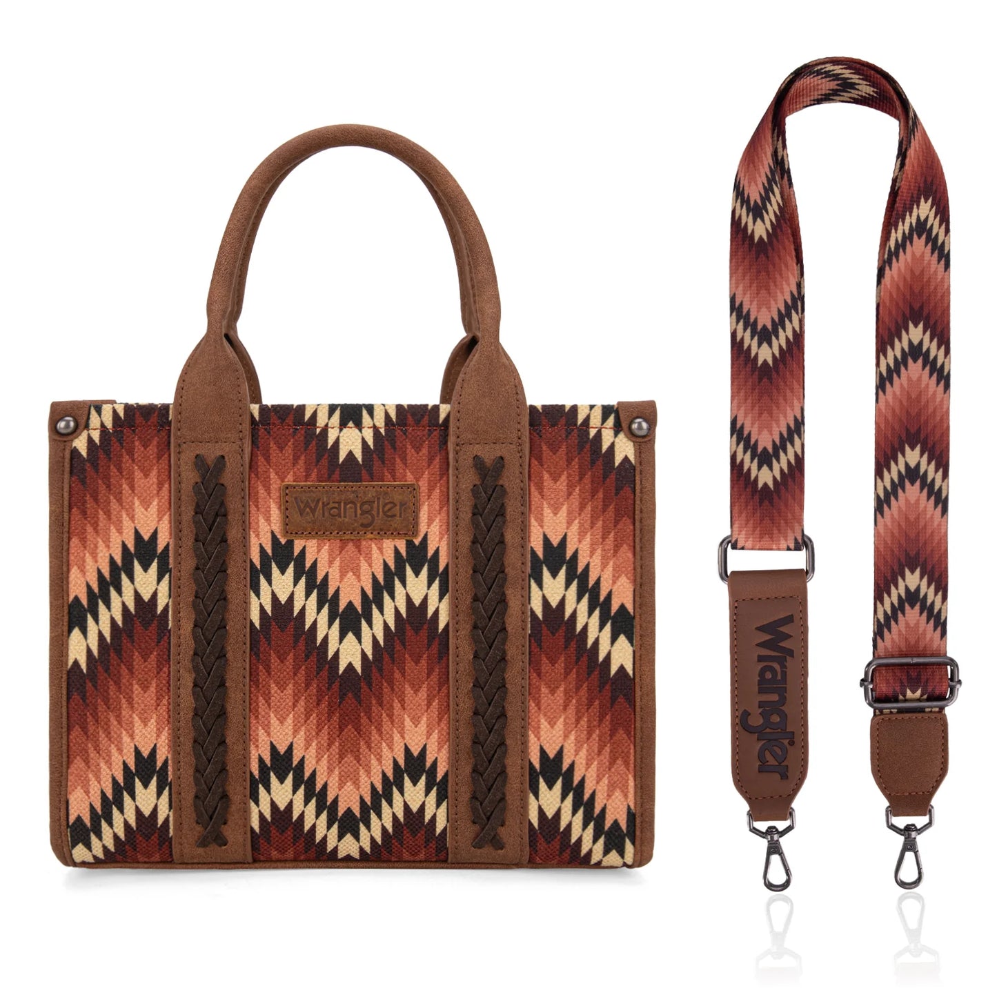 Wrangler Southwestern Pattern Dual Sided Print Tote/Crossbody - BROWN - WG2211-8120SBR