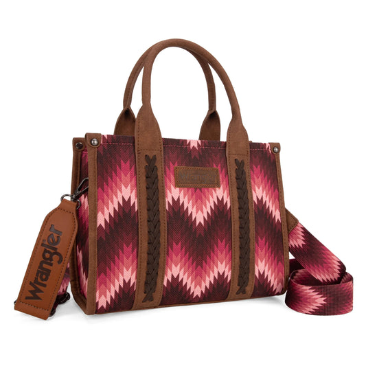 Wrangler Southwestern Pattern Dual Sided Print Tote/Crossbody - DARK PINK - WG2211-8120S