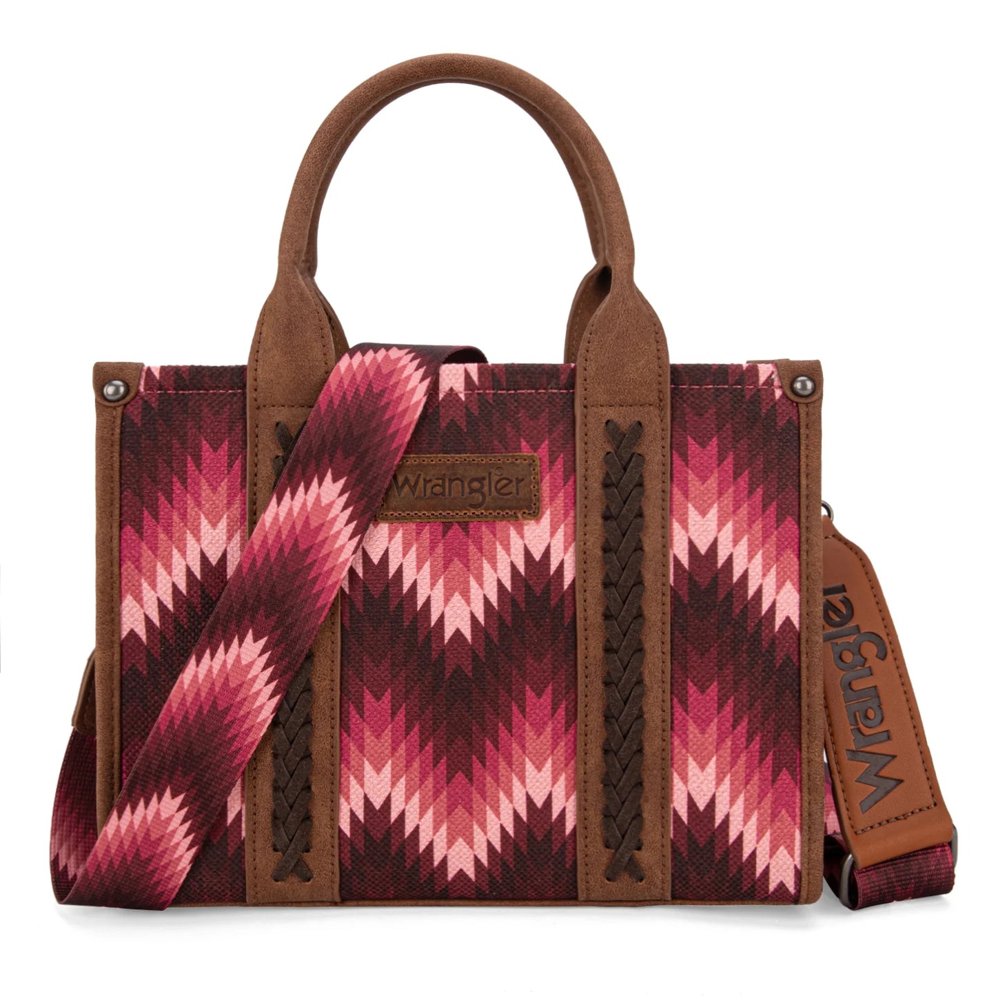 Wrangler Southwestern Pattern Dual Sided Print Tote/Crossbody - DARK PINK - WG2211-8120S