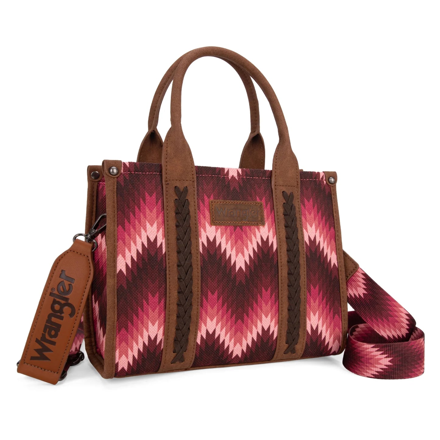 Wrangler Southwestern Pattern Dual Sided Print Tote/Crossbody - DARK PINK - WG2211-8120S