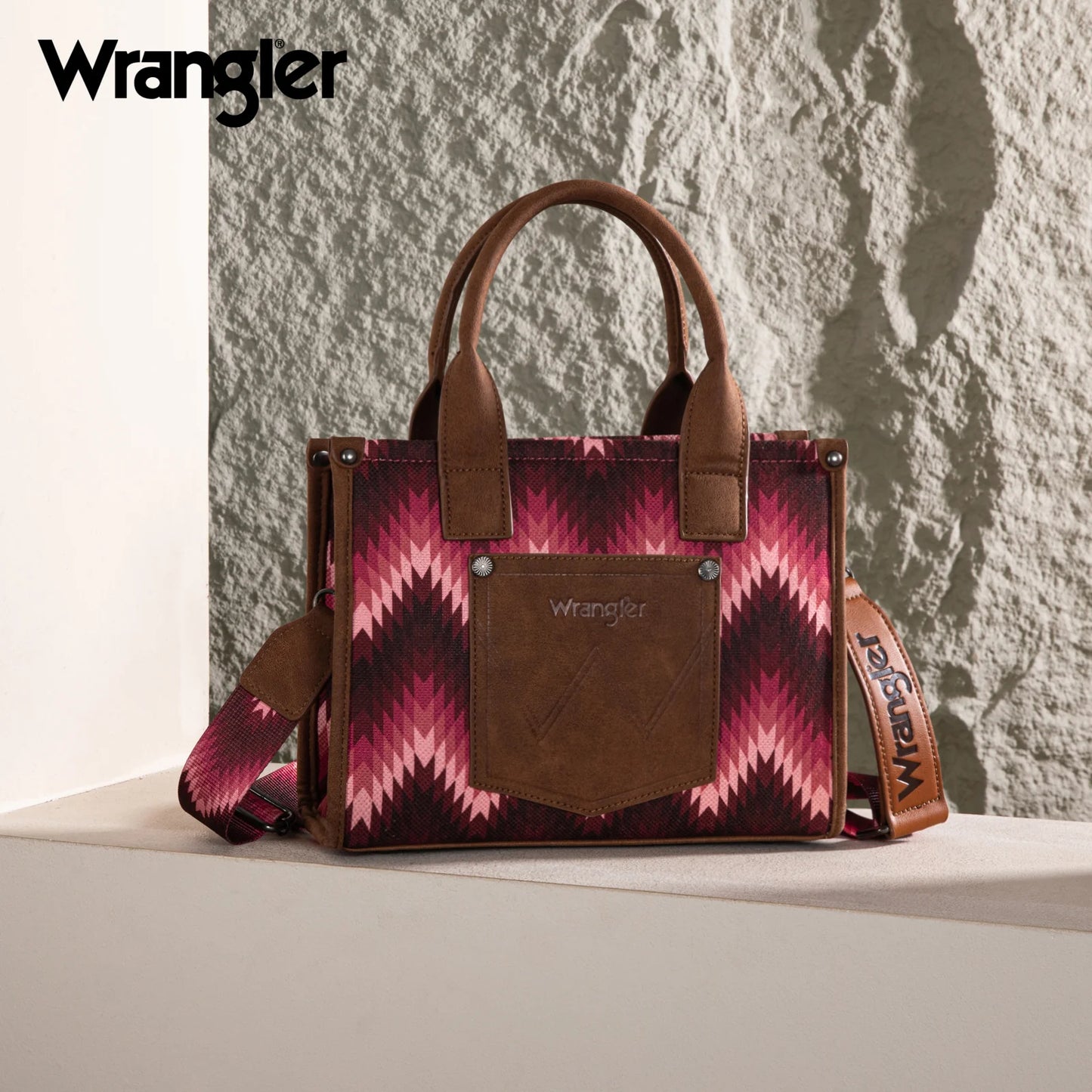 Wrangler Southwestern Pattern Dual Sided Print Tote/Crossbody - DARK PINK - WG2211-8120S