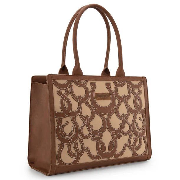 Wrangler Horseshoe Cutout Carry-All Large Tote Bag - Brown - WG292-8110BR