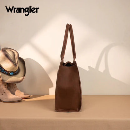 Wrangler Horseshoe Cutout Carry-All Large Tote Bag - Brown - WG292-8110BR