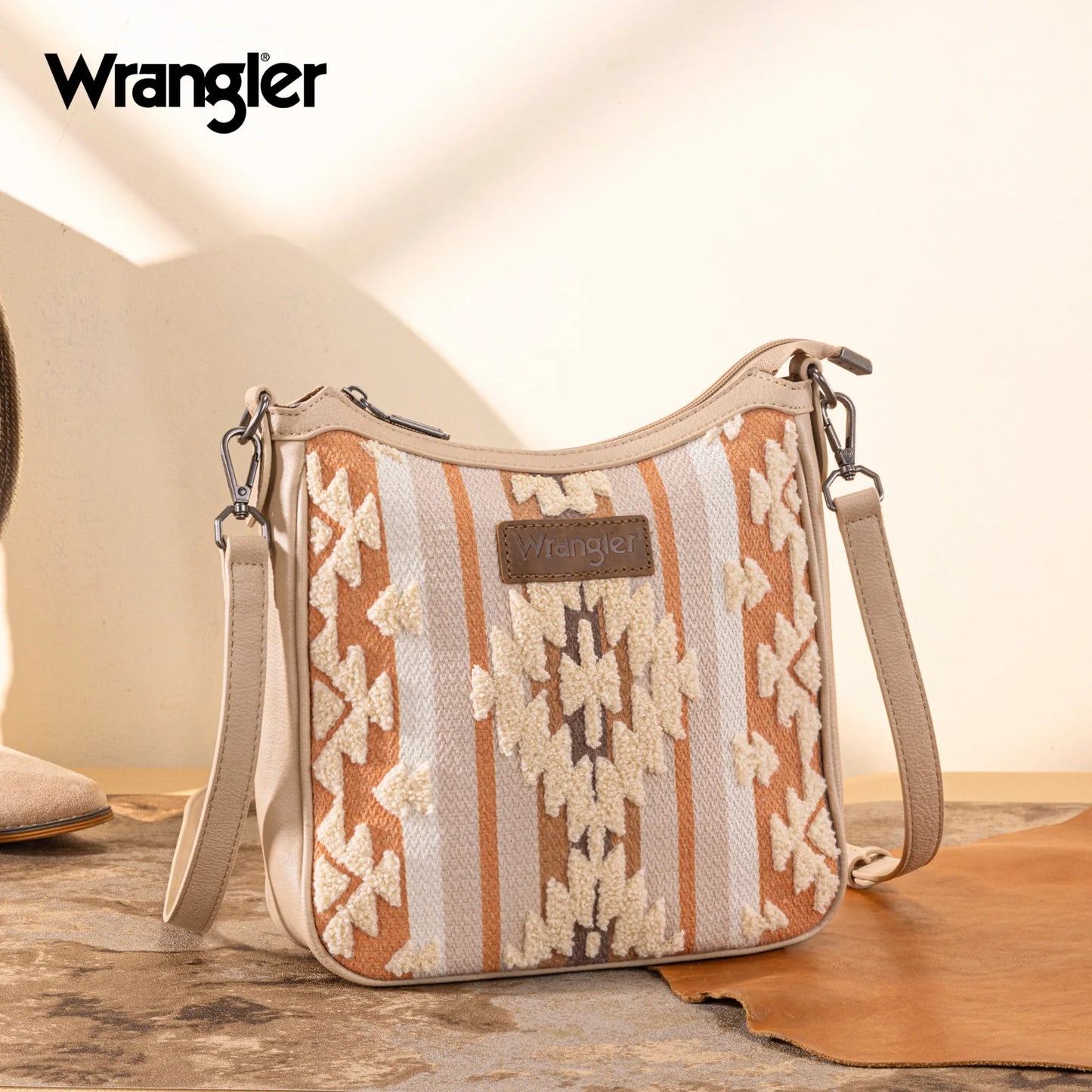 Wrangler Sherpa Aztec Canvas Crossbody - Tan - WG313-2003TN