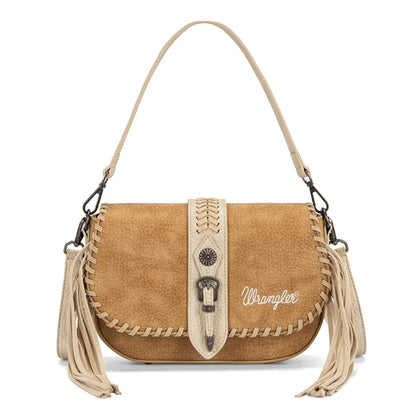 Wrangler Braided Tassel Saddle Crossbody Bag - Brown - WG454-2003BR