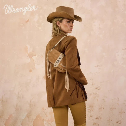 Wrangler Braided Tassel Saddle Crossbody Bag - Brown - WG454-2003BR
