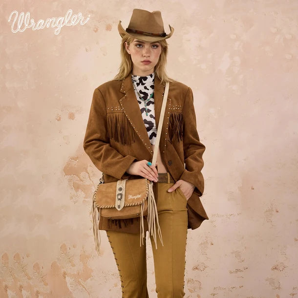 Wrangler Braided Tassel Saddle Crossbody Bag - Brown - WG454-2003BR