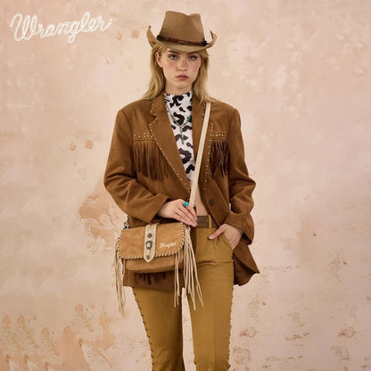 Wrangler Braided Tassel Saddle Crossbody Bag - Brown - WG454-2003BR