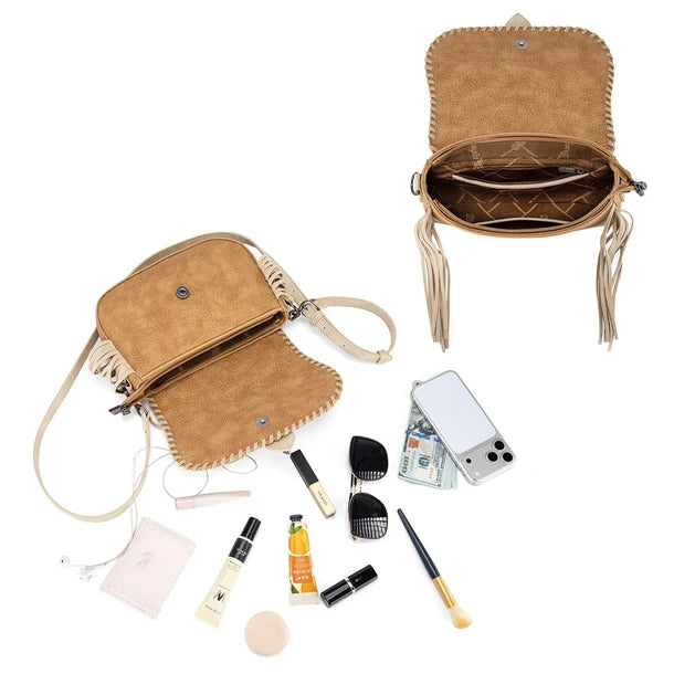 Wrangler Braided Tassel Saddle Crossbody Bag - Brown - WG454-2003BR