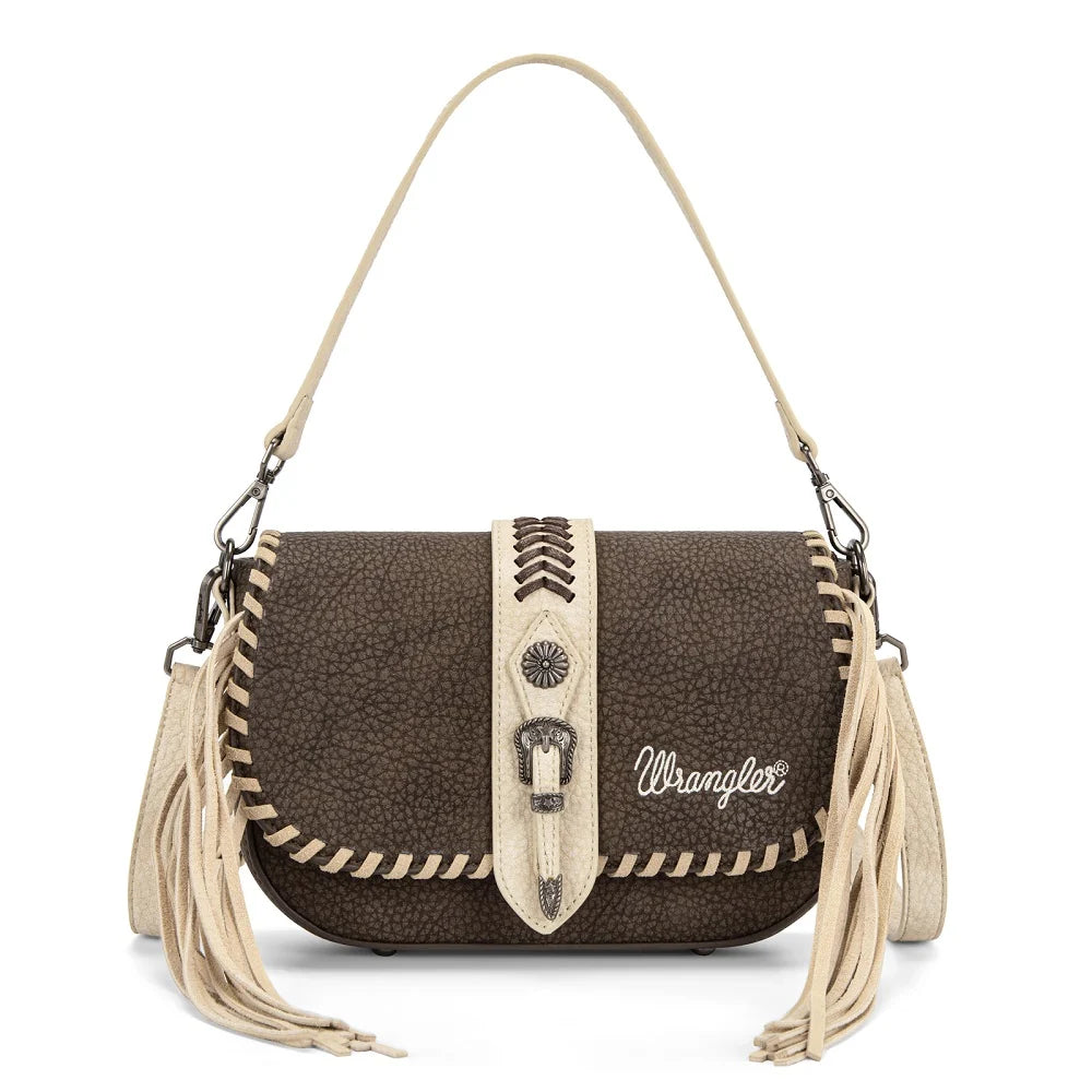 Wrangler Braided Tassel Saddle Crossbody Bag - Coffee - WG454-2003CF