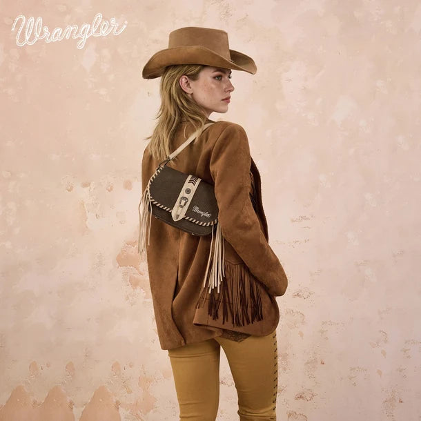 Wrangler Braided Tassel Saddle Crossbody Bag - Coffee - WG454-2003CF