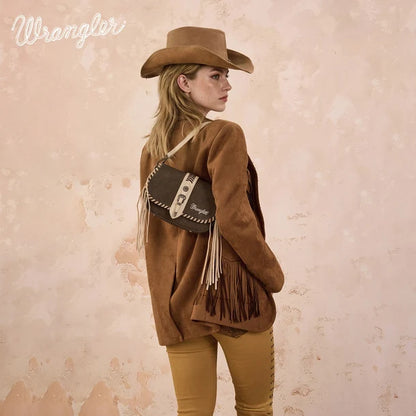 Wrangler Braided Tassel Saddle Crossbody Bag - Coffee - WG454-2003CF