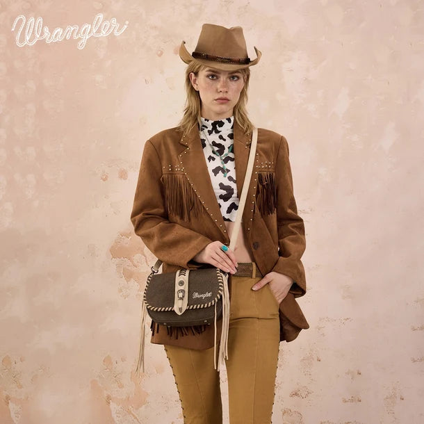 Wrangler Braided Tassel Saddle Crossbody Bag - Coffee - WG454-2003CF