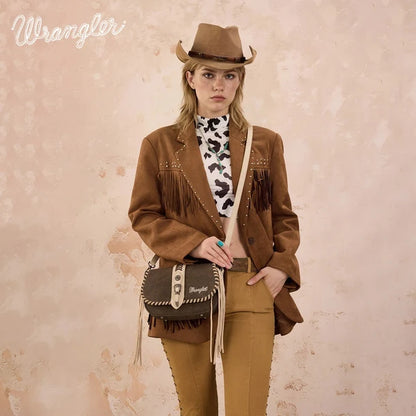 Wrangler Braided Tassel Saddle Crossbody Bag - Coffee - WG454-2003CF