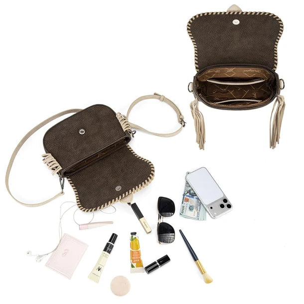 Wrangler Braided Tassel Saddle Crossbody Bag - Coffee - WG454-2003CF