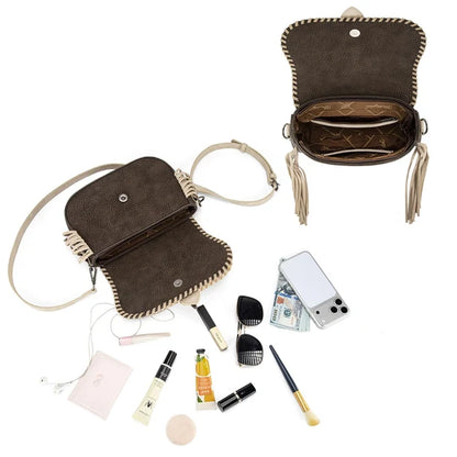 Wrangler Braided Tassel Saddle Crossbody Bag - Coffee - WG454-2003CF