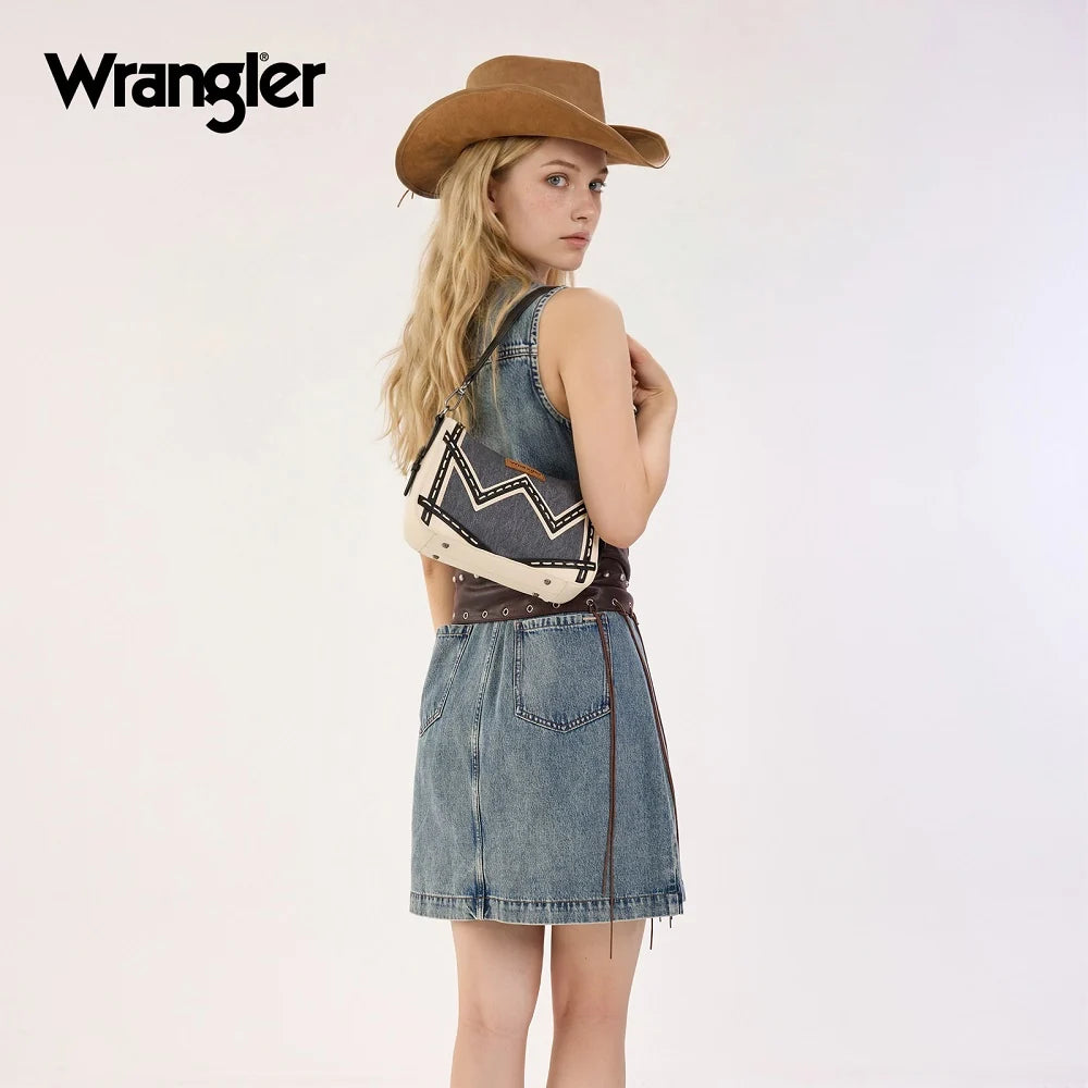 Wrangler Western Chevron Contrast Stitch Satchel Bag - Dark Jean - WG456-8185DJN