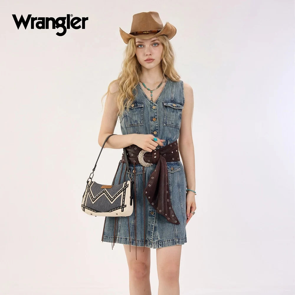 Wrangler Western Chevron Contrast Stitch Satchel Bag - Dark Jean - WG456-8185DJN