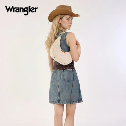 Wrangler Western Contrast Stitch Chevron Hobo Shoulder Bag - Tan - WG456-818TN