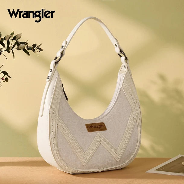 Wrangler Western Contrast Stitch Chevron Hobo Shoulder Bag - Tan - WG456-818TN