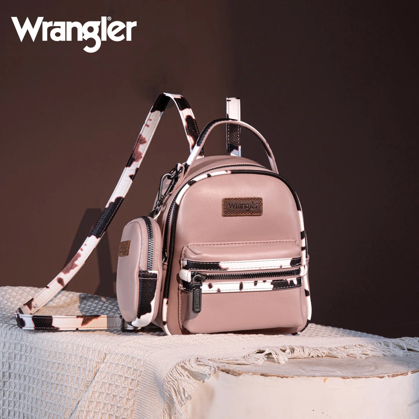 Wrangler Cow Print Trimmed Mini Backpack With Coin Pouch - Pink - WG102-8600PK