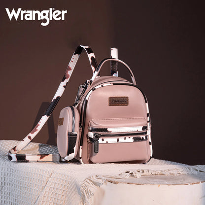 Wrangler Cow Print Trimmed Mini Backpack With Coin Pouch - Pink - WG102-8600PK