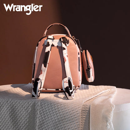 Wrangler Cow Print Trimmed Mini Backpack With Coin Pouch - Pink - WG102-8600PK