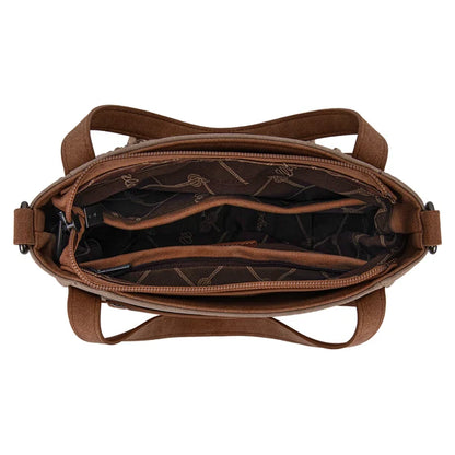Wrangler "W" Stitch Fringe Two Tone Tote/Crossbody - Coffee - WG162-8136CF