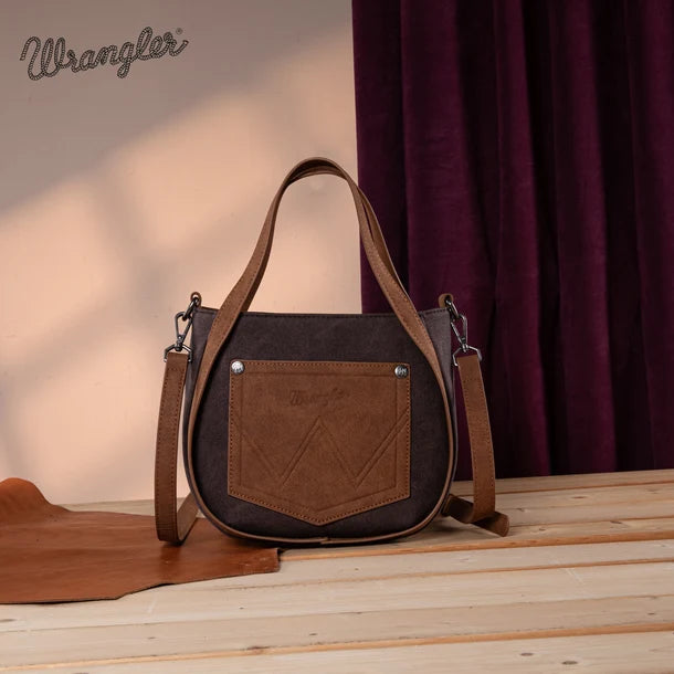 Wrangler "W" Stitch Fringe Two Tone Tote/Crossbody - Coffee - WG162-8136CF