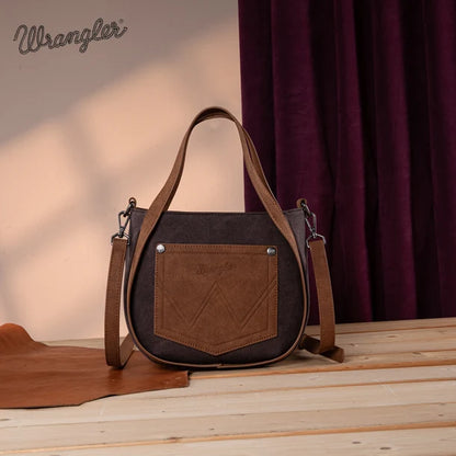 Wrangler "W" Stitch Fringe Two Tone Tote/Crossbody - Coffee - WG162-8136CF
