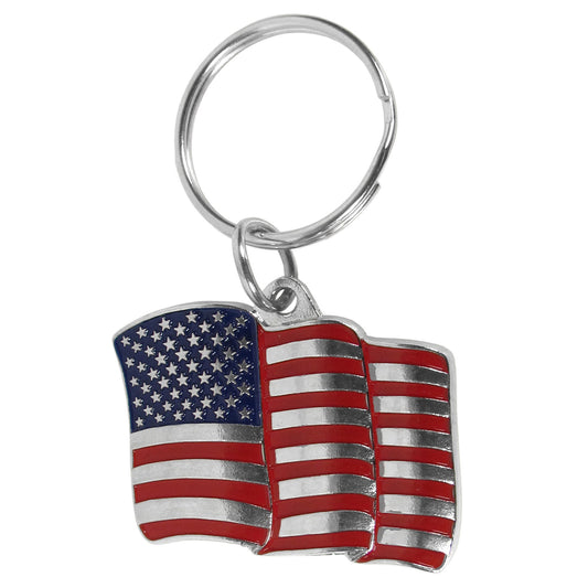 American Flag Metal Key Chain with Enameled Details
