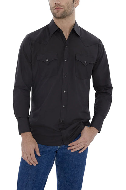 Long Sleeve Pearl Snap Classic Solid Black