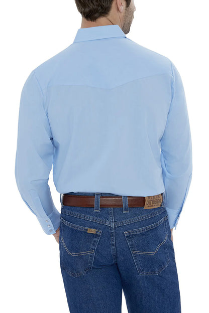 Long Sleeve Pearl Snap Classic Solid Blue