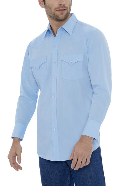 Long Sleeve Pearl Snap Classic Solid Blue