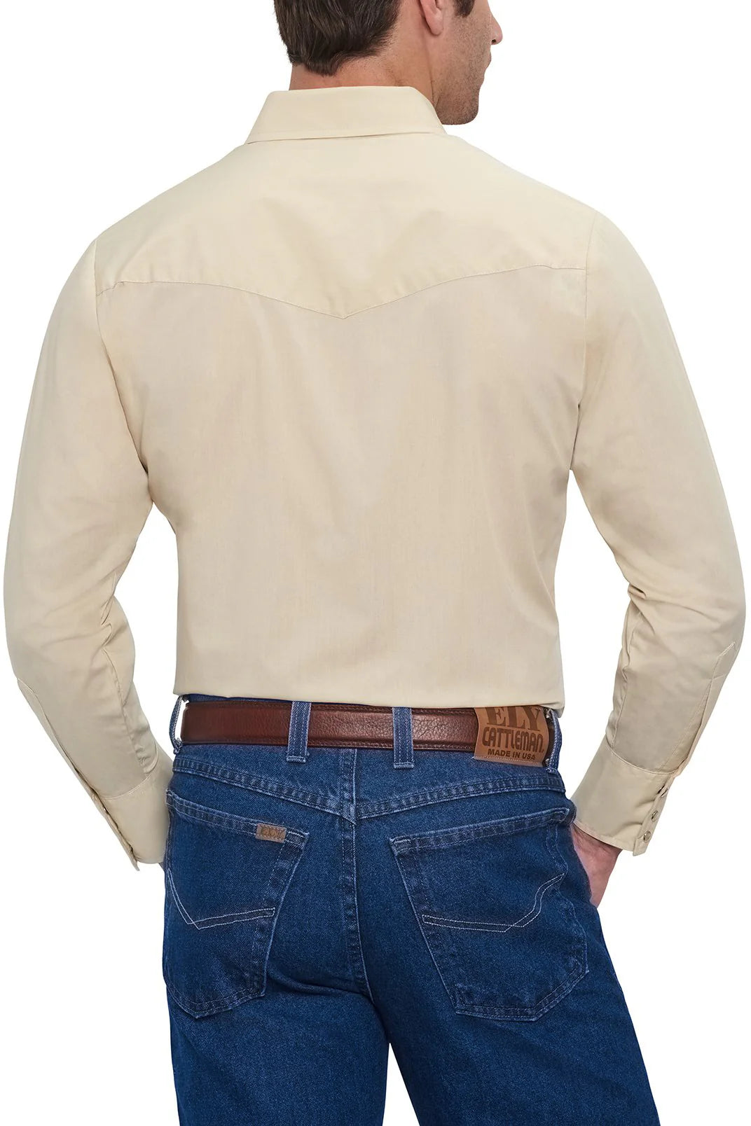 Long Sleeve Pearl Snap Classic Solid Tan