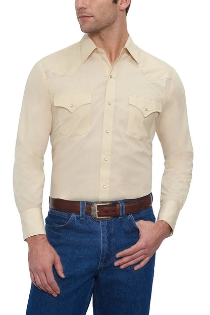 Long Sleeve Pearl Snap Classic Solid Tan