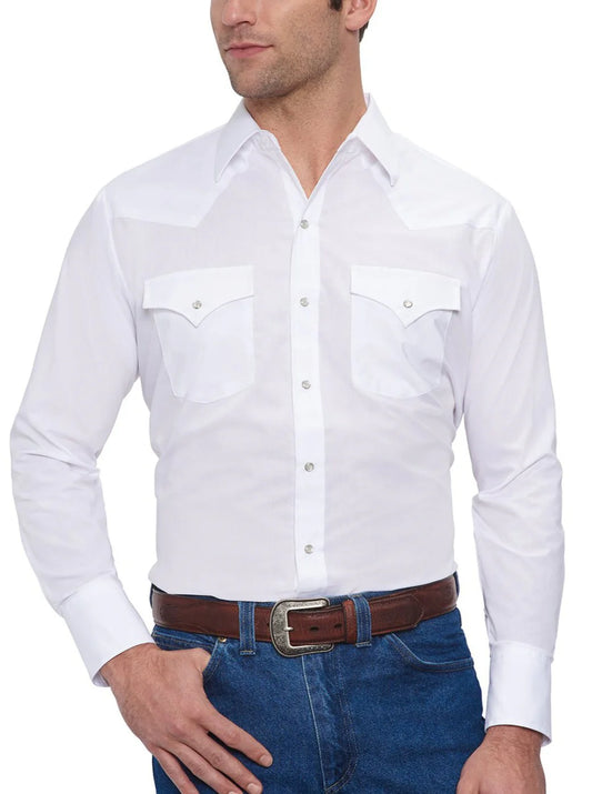 Long Sleeve Pearl Snap Classic Solid White