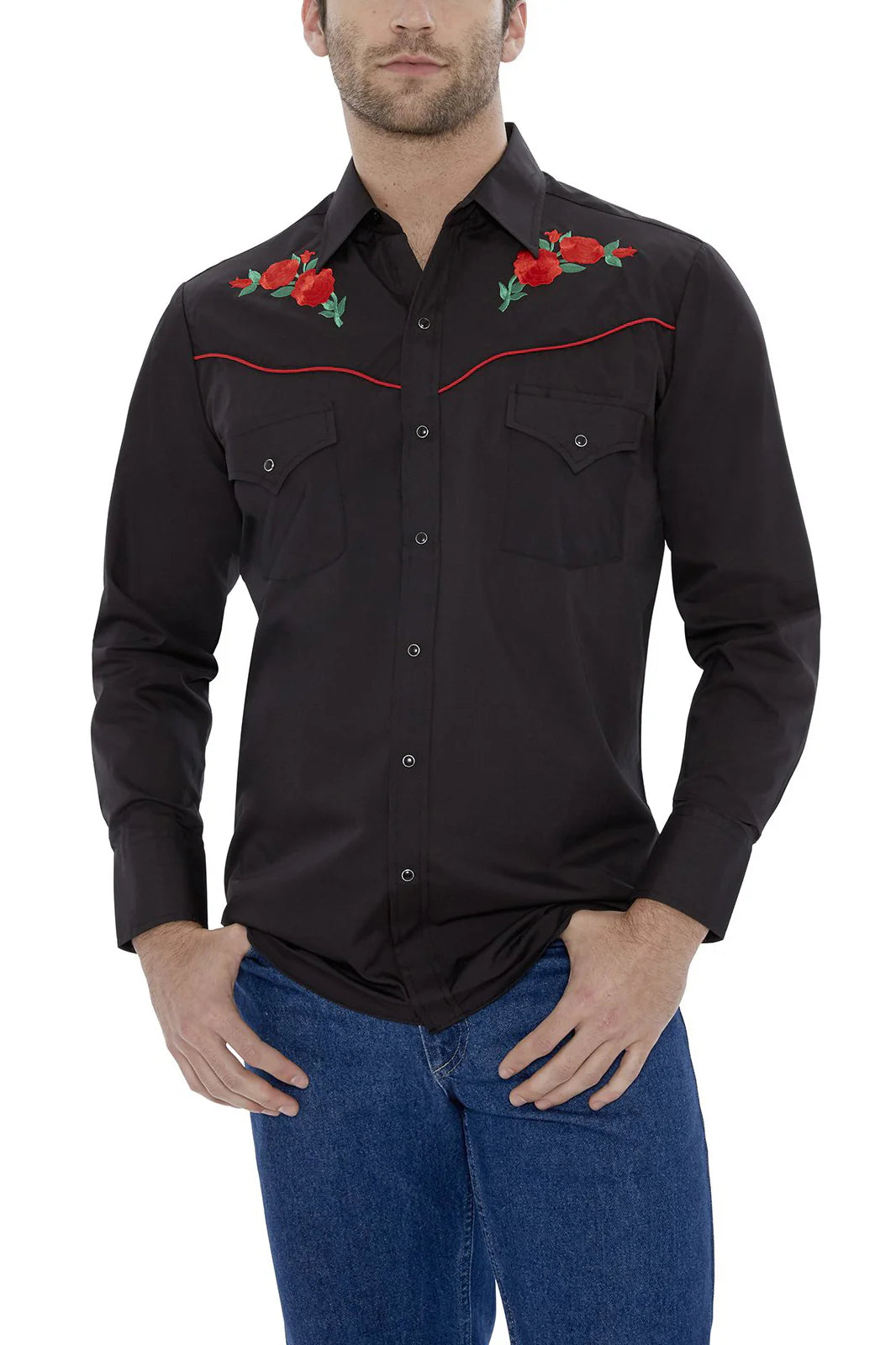 Long Sleeve Rose Embroidered Black/Red