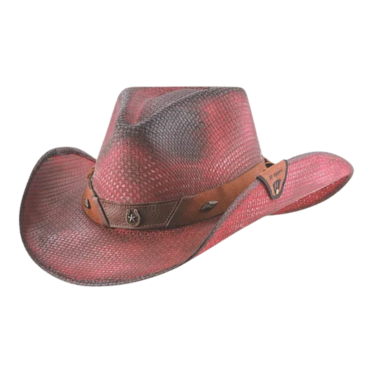 Lucky Horze - Double Shot Straw Hat - Wine Distress- 8008WD