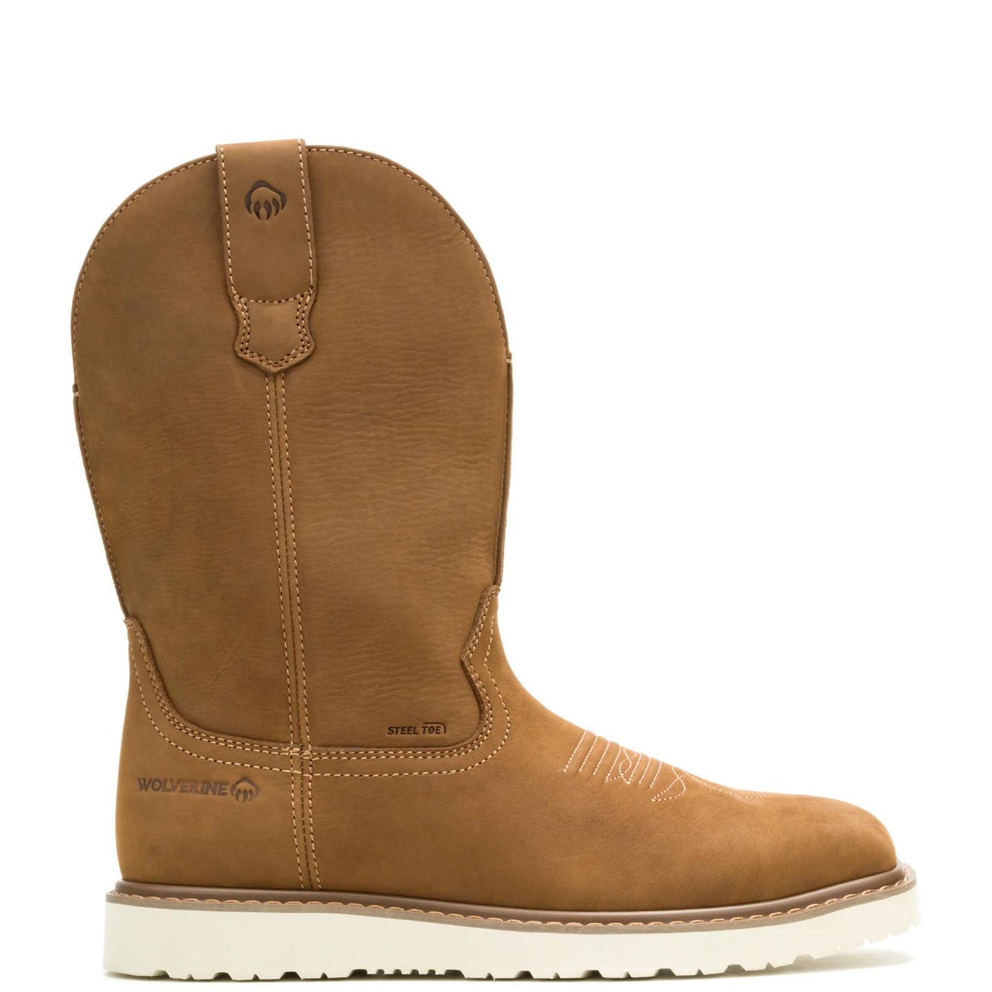 Men's Bronc Wedge Pull-On Steel-Toe Work Wellington - Brown - W251082