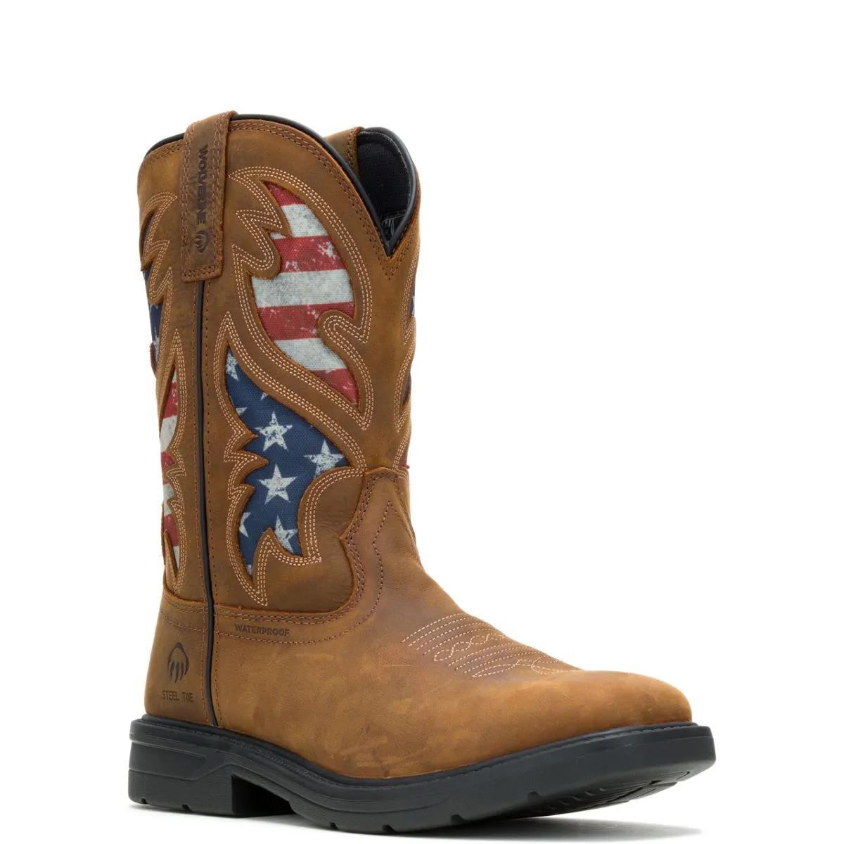 Men's Rancher Flag Steel-Toe Wellington Work Boot - Brown - W241181