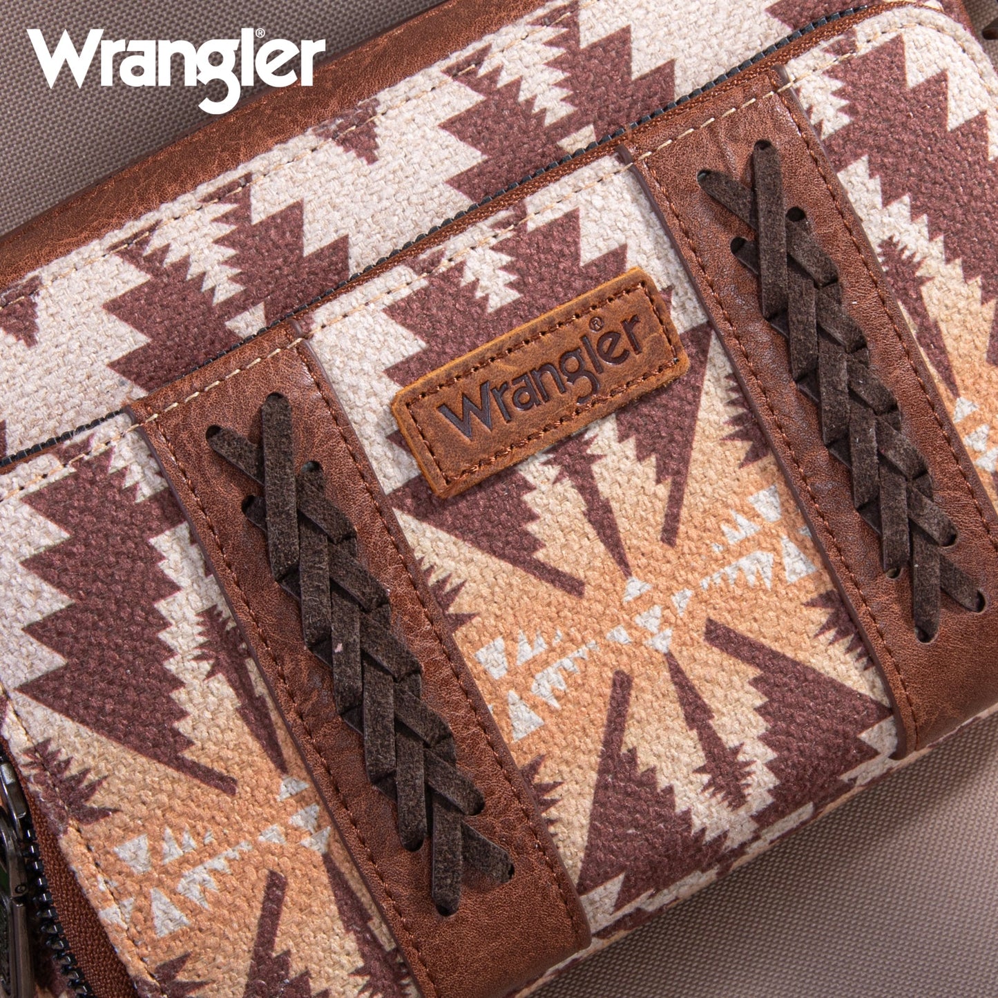 Wrangler Aztec Printed Crossbody Purse With Wallet Compartment - Light Coffee - WG2207-3003LCF