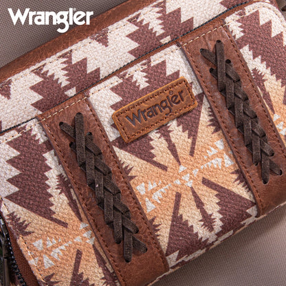 Wrangler Aztec Printed Crossbody Purse With Wallet Compartment - Light Coffee - WG2207-3003LCF