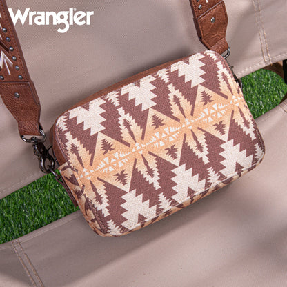 Wrangler Aztec Printed Crossbody Purse With Wallet Compartment - Light Coffee - WG2207-3003LCF