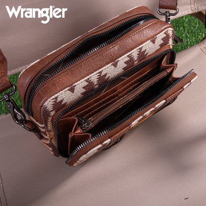 Wrangler Aztec Printed Crossbody Purse With Wallet Compartment - Light Coffee - WG2207-3003LCF