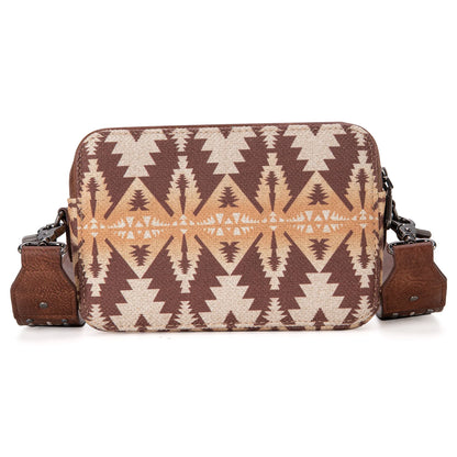 Wrangler Aztec Printed Crossbody Purse With Wallet Compartment - Light Coffee - WG2207-3003LCF