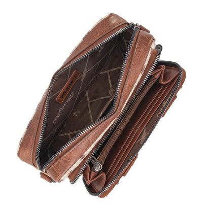 Wrangler Aztec Printed Crossbody Purse With Wallet Compartment - Light Coffee - WG2207-3003LCF