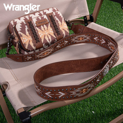 Wrangler Aztec Printed Crossbody Purse With Wallet Compartment - Light Coffee - WG2207-3003LCF